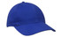 A blue cap with a curved peak, featuring a logo on the front. The fabric appears smooth and durable.