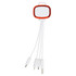 A red and white 4-in-1 charging cable with multiple connectors for various devices. Features a logo on the body.
