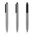 A set of three grey plastic pens with black accents and a black clip, featuring a sleek, modern design.