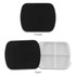 A black pill box with a smooth surface, open to reveal four compartments inside. It has a logo on the exterior.