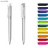 Two transparent plastic pens in white and a variety of vibrant colours, with a visible logo on one pen.