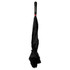 A black inverted umbrella with a curved handle, featuring a tied design for easy storage.