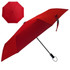 A red Windsor umbrella with a black handle and a sleek design, featuring a logo.