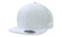A white snapback cap with a mesh back and a branded sticker on the visor.