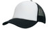 A black and white kids' trucker cap featuring a front panel and mesh back. It has a curved brim and an adjustable strap.