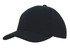 A black college cap featuring a curved brim and an adjustable strap at the back. It has a logo on the front.
