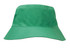 A green breathable poly twill child's bucket hat with a wide brim and a brand logo.