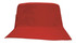 A red breathable poly twill youth bucket hat with a wide brim and a logo.