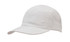 A white sports cap with a curved brim, made from lightweight fabric, featuring a logo on the side.