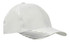 A white cap featuring breathable panels and a peak, ideal for outdoor activities. Includes a subtle logo.