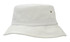 A white child's bucket hat made from brushed sports twill, featuring a small logo on the side.