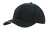 A black sports cap featuring a sandwich trim and a logo on the front.
