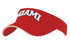 A red brushed heavy cotton visor with a white trim and a logo on the front.