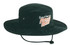 A black brushed heavy cotton hat with a wide brim and an adjustable chin strap, featuring a logo.