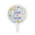 A foldable fan featuring a white background with colourful illustrations and the text "Back to School." It has a logo.