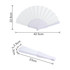 A white hand-held paper fan, elegantly folded, with measurements indicated for its size. It features a simple handle and design.