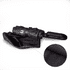 A black foldable umbrella with a handle, featuring a compact design and a smooth surface texture.