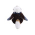 A Kookaburra plush toy with brown and grey fur, featuring a white head and a blue ribbon around its neck.