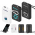 A black and white 10000mAh magnetic wireless power bank with a charging cable, featuring logos and a smartphone.