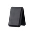 A black PU foldable magnetic card holder with a phone stand feature, displaying a sleek and minimalist design.