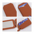 A brown PU magnetic card holder with a mirror, featuring two compartments for cards and a transparent window.
