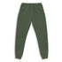 A pair of green unisex sweatpants with an elastic waistband and side pockets. It features a logo.