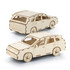 A wooden model of an SUV in a natural finish, featuring intricate cut-out details and a simple design.