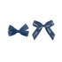 Two navy blue hair clips in bow shapes, one featuring the word "Forward" and the other with "Chocolate" printed on it.