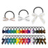 Elastic hair bows in various colours, including black, white, blue, and brown, displayed on black hair ties.