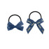 Two elastic hair bows: one in navy with 'Forward' text, and another in navy with 'Chocolate' text.