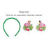 A green headband with vibrant flamingo decorations and floral elements. Assembly required for the decorative parts.