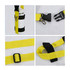 A drink bottle holder strap sling in yellow with black accents, featuring clips and adjustable straps.