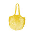 A yellow mesh grocery bag with two handles, featuring an open weave design.
