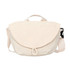 A casual crossbody bag in a light beige colour, featuring a flap closure and an adjustable strap.