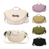 A collection of casual crossbody bags in various colours, including cream, lavender, olive, and black, featuring a logo.