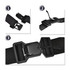 Three black buckles for adjustable straps, featuring a side-release design and different angles of the buckle attachments.
