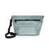 A PVC crossbody phone bag in light grey with a transparent pocket and adjustable strap. Features a top zip closure.