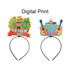 A vibrant headband featuring two colourful digital prints: a fiesta-themed cactus design and a Cinco de Mayo motif with guitars.