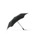 A black umbrella with a sleek design and a single sturdy arm, featuring a brand logo.
