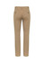 Beige chinos with a slim fit, featuring back pockets and a branded logo, viewed from the back.