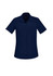 A navy short sleeve shirt with a collar and a single chest pocket, featuring buttons down the front.