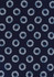 A navy button-up shirt featuring a white daisy print pattern, with a subtle branding logo.
