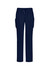 Navy blue women's straight leg scrub pants featuring side pockets and a drawstring waistband. Includes branding.