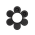 A black silicone product shaped like a flower with various textured petal designs and a central circular opening.