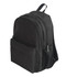 A black backpack featuring multiple zippered compartments and a mesh pocket on the side. It has a logo.
