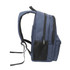 A navy blue backpack with multiple compartments, featuring two zippered sections and a mesh pocket on the side.