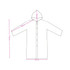 A hooded, reusable adult raincoat in a simple design, illustrated with dimensions in pink.