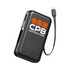 A black retractable cable power bank with a capacity of 10000 mAh and a logo on the surface.