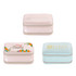 A set of three PU leather jewellery cases in pastel pink and blue, featuring floral designs and zip closures.