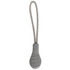 A grey zip puller with a textured grip and a looped cord for easy handling.